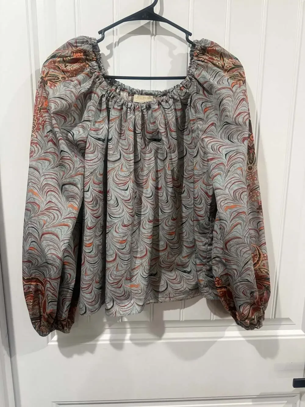 Ulla Johnson Autumn Winter 2022 Marbled Paisley Puff Sleeve Blouse Size 8 Boho